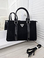 Жіноча сумка формат А4 ділова стильна сумочка чорна замша+екошкіра