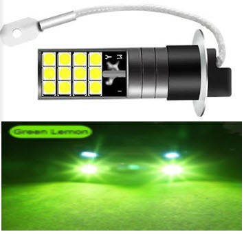 Світлодіодна лампа зелена H3 LED ДХО у протитуманку H3 LED 24SMD 3030 12V, фото 1