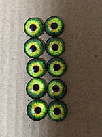Очі, скло, клейові кабошони, діаметр 10 мм. Зелені.