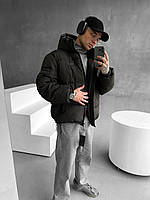 Мужская зимняя куртка пуховик хаки с капюшоном