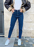 Женские джинсы МОМ, с завышенной талией, синие
