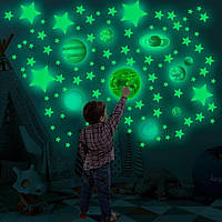 Флуоресцентные наклейки на стену "Космос", светятся в темноте - 525 шт. 9 Планет в комплекте