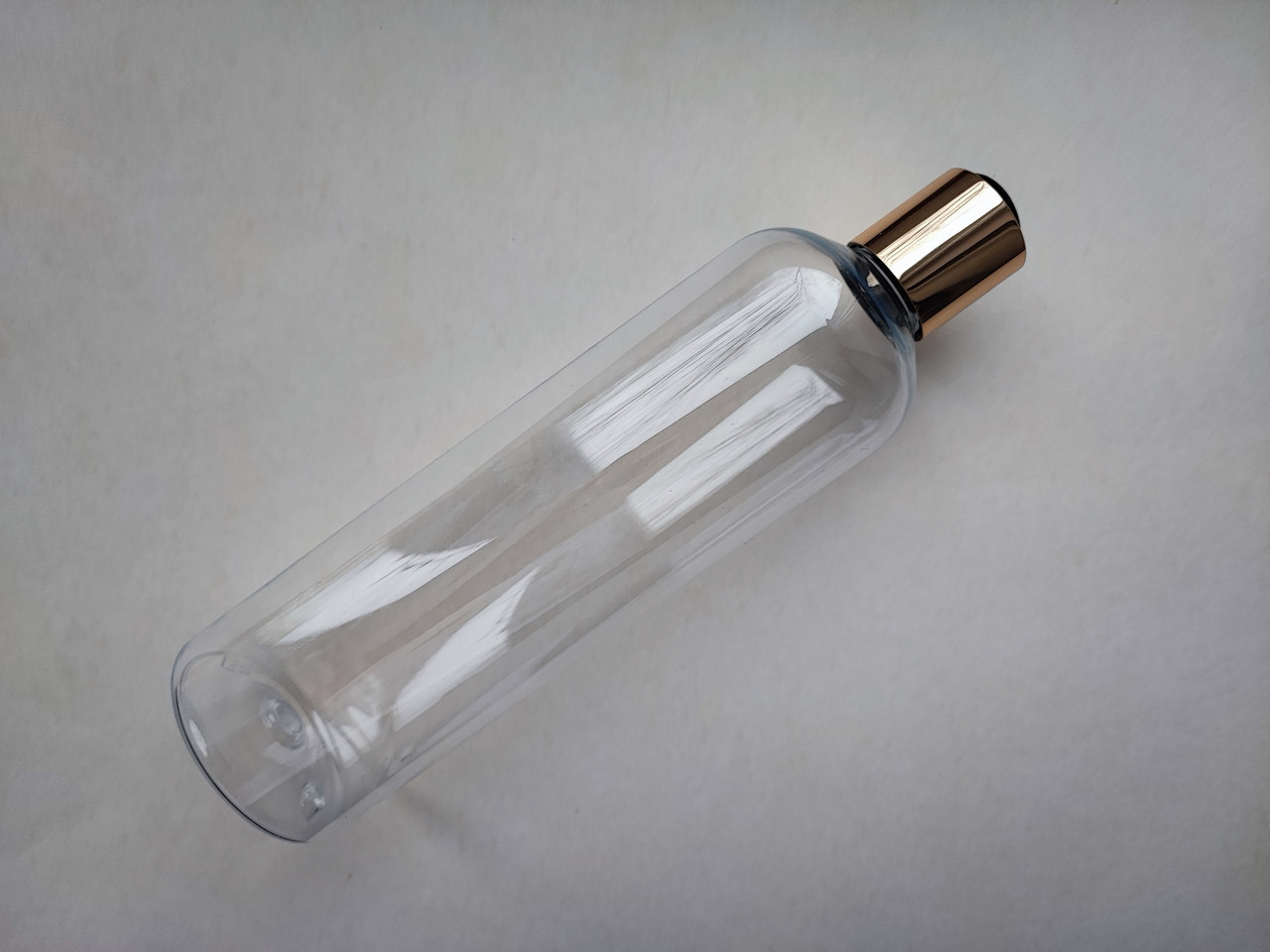 400 мл ПЕТ флакон Круглий прозорий з кришкою золотистий диск-топ 24 мм, пластиковий, пластмасовий пляшка