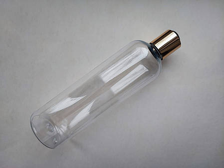 400 мл ПЕТ флакон Круглий прозорий з кришкою золотистий диск-топ 24 мм, пластиковий, пластмасовий пляшка, фото 1