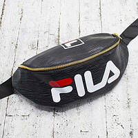 Стильна сумка бананка на пояс "FILA" на блискавці Чорна