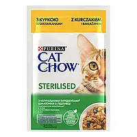 Влажный корм CAT CHOW Sterilised для взрослых кошек после стерилизации кусочки в соусе с курицей и баклажанами