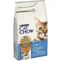 Сухой корм CAT CHOW Feline 3-in-1 для взрослых кошек с формулой тройного действия с курицей 1.5 кг