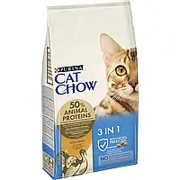Сухой корм CAT CHOW Feline 3-in-1 для взрослых кошек с формулой тройного действия с курицей 15 кг