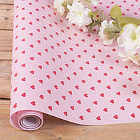 Бумага для упаковки подарков "сердечки на розовом" на метраж 70см 1м