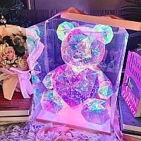 Мишка Love Bear медведь голографический 3D с LED подсветкой с розовым сердцем 32 см