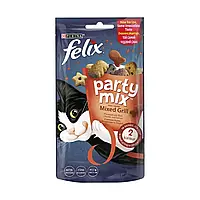 Лакомство FELIX Party Mix Гриль Микс для взрослых кошек со вкусом курицы, говядины и лосося 60 г