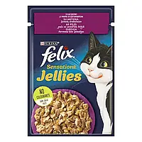 Влажный корм FELIX Sensations Jellies для взрослых кошек кусочки в желе с уткой и шпинатом 85 г