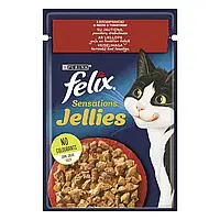 Влажный корм FELIX Sensations Jellies для взрослых кошек кусочки в желе с говядиной и томатами 85 г