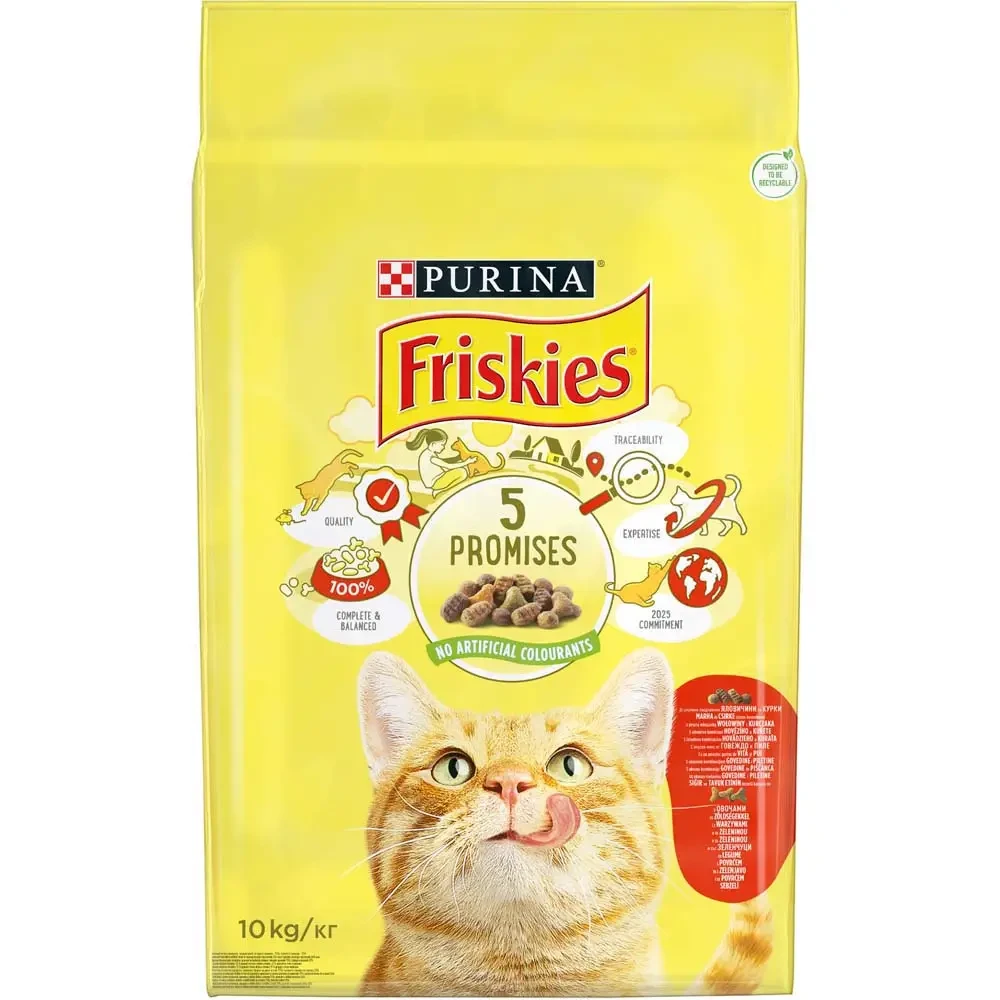 Сухий корм FRISKIES для дорослих котів з яловичиною, куркою і овочами 10 кг