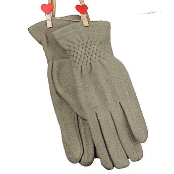 Рукавички жіночі велюрові з хутром осінь-зима розмір M з гумовою вставкою бежевий