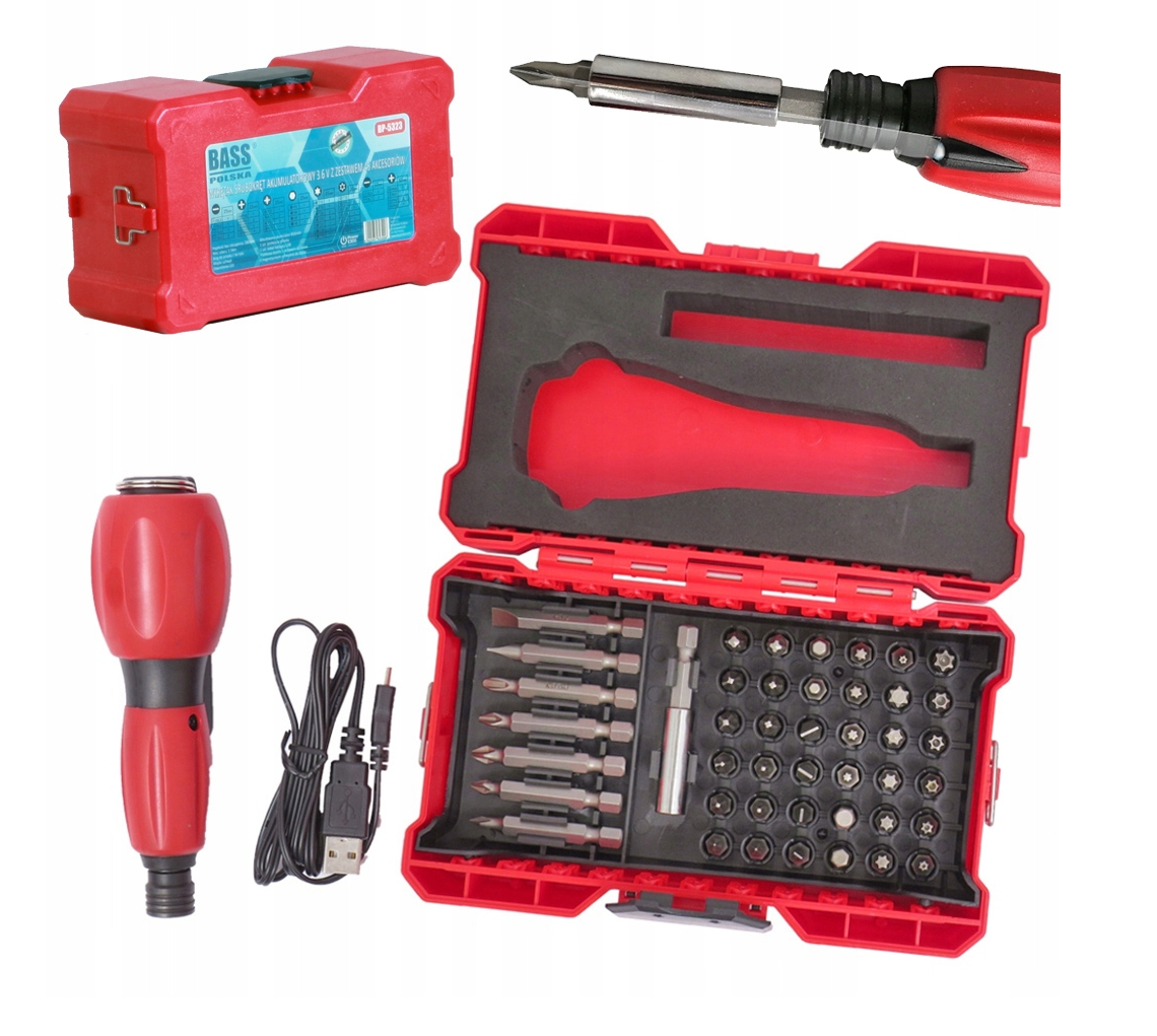 Акумуляторна електрична викрутка з набором біт 45 шт Bass Polska 5323