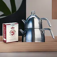 Комплект подвійний турецький чайник Emsan Aragon Mini + чорний чай Чайкур дрібнолистовий Caykur Nadidem 100 г Grida