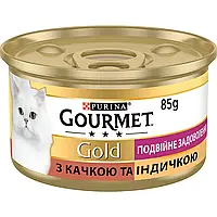Влажный корм GOURMET Gold "Двойное удовольствие" для взрослых кошек кусочки в соусе с уткой и индейкой 85 г