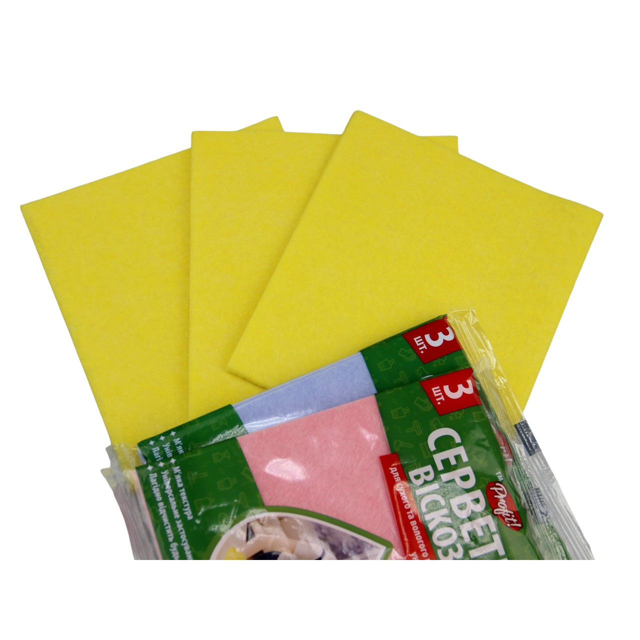 Серветки віскозні для сухого та вологого прибирання ТМ Profit 30х36 см комплект 3 шт, фото 1