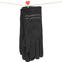 Перчатки женские шитые велюровые с мехом осень-зима размер S-M с 2 полосками черный