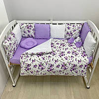 Комплект постільної білизни на три сторони ліжечка 120х60 см 13 пр. - Квіточки фіолетові