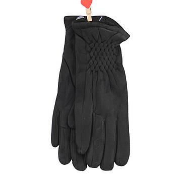 Рукавички жіночі шиті велюрові з хутром осінь-зима розмір S-M з гумовою вставкою чорний