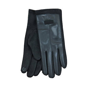 Рукавички сенсорні шкіряні із замшевою долонькою однотонні осінь-зима розмір S-M