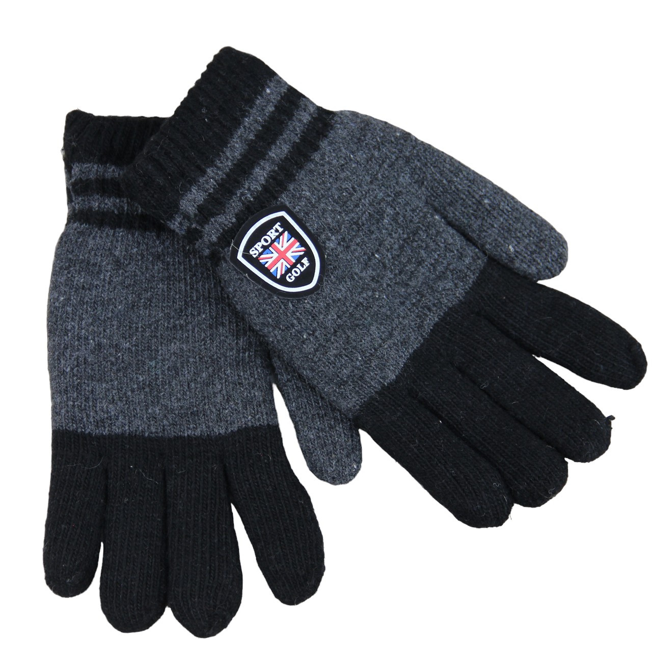 Рукавички чоловічі вовняні з хутром подвійні осінь-зима розмір М-L двокольорові чорний, фото 1