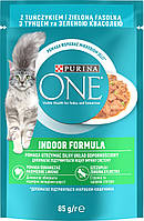 Влажный корм PURINA ONE Indoor для взрослых кошек постоянно находящихся в помещении кусочки в соусе с тунцем и