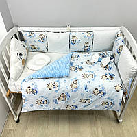 Комплект постільної білизни на три сторони ліжечка 120х60 см 13 пр. -Жирафіки блакитні з хмаринко