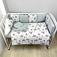 Комплект постельного с одеялом-конвертом и бортиками на 3 стороны кроватки 120х60см -Мишки-моряки с облаком