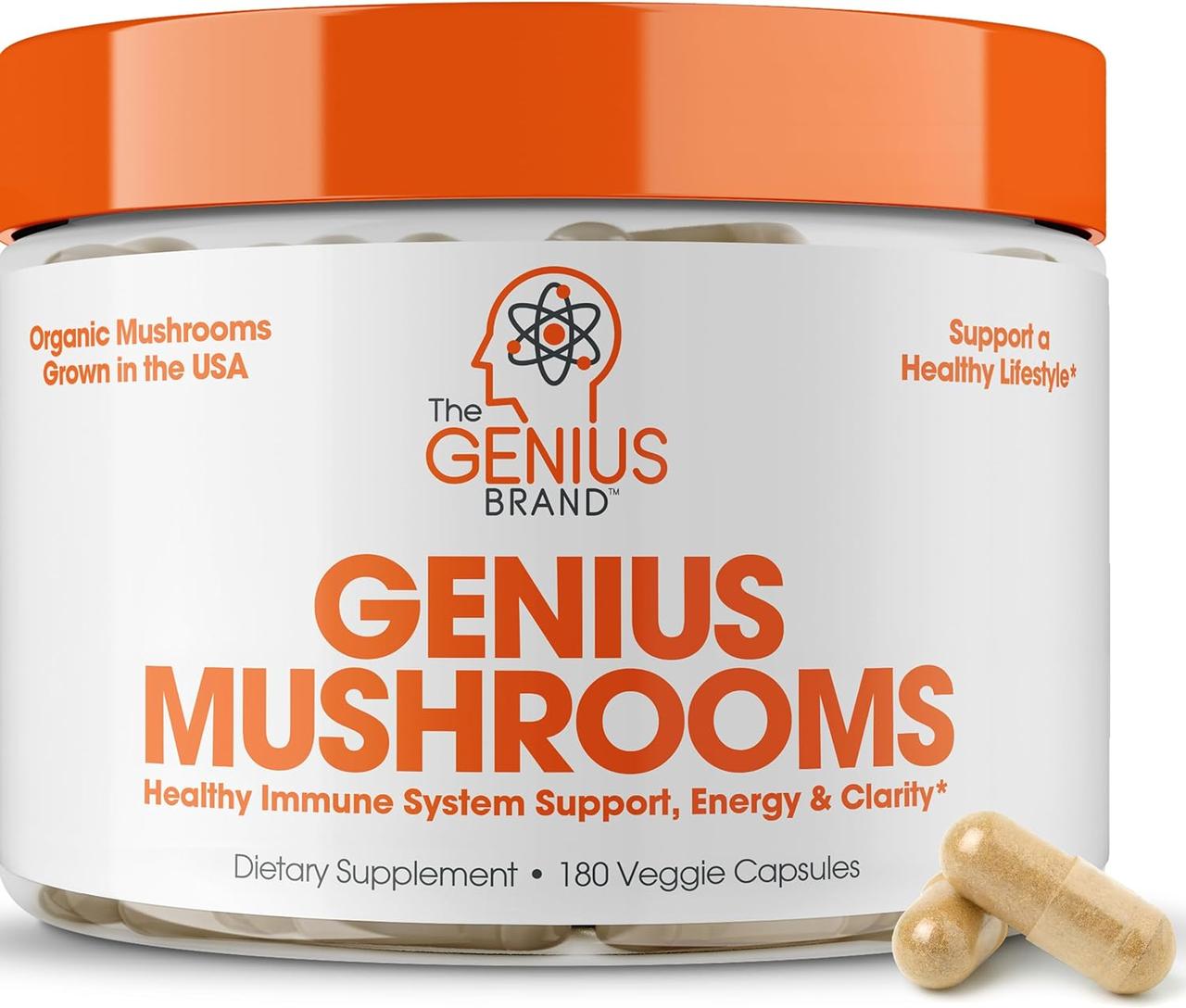 The Genius Brand Genius Mushroom Lions Mane Cordyceps and Reishi 180 caps