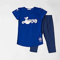 Летний комплект для девочки футболка и капри SmileTime Lovely, синий с белым 104