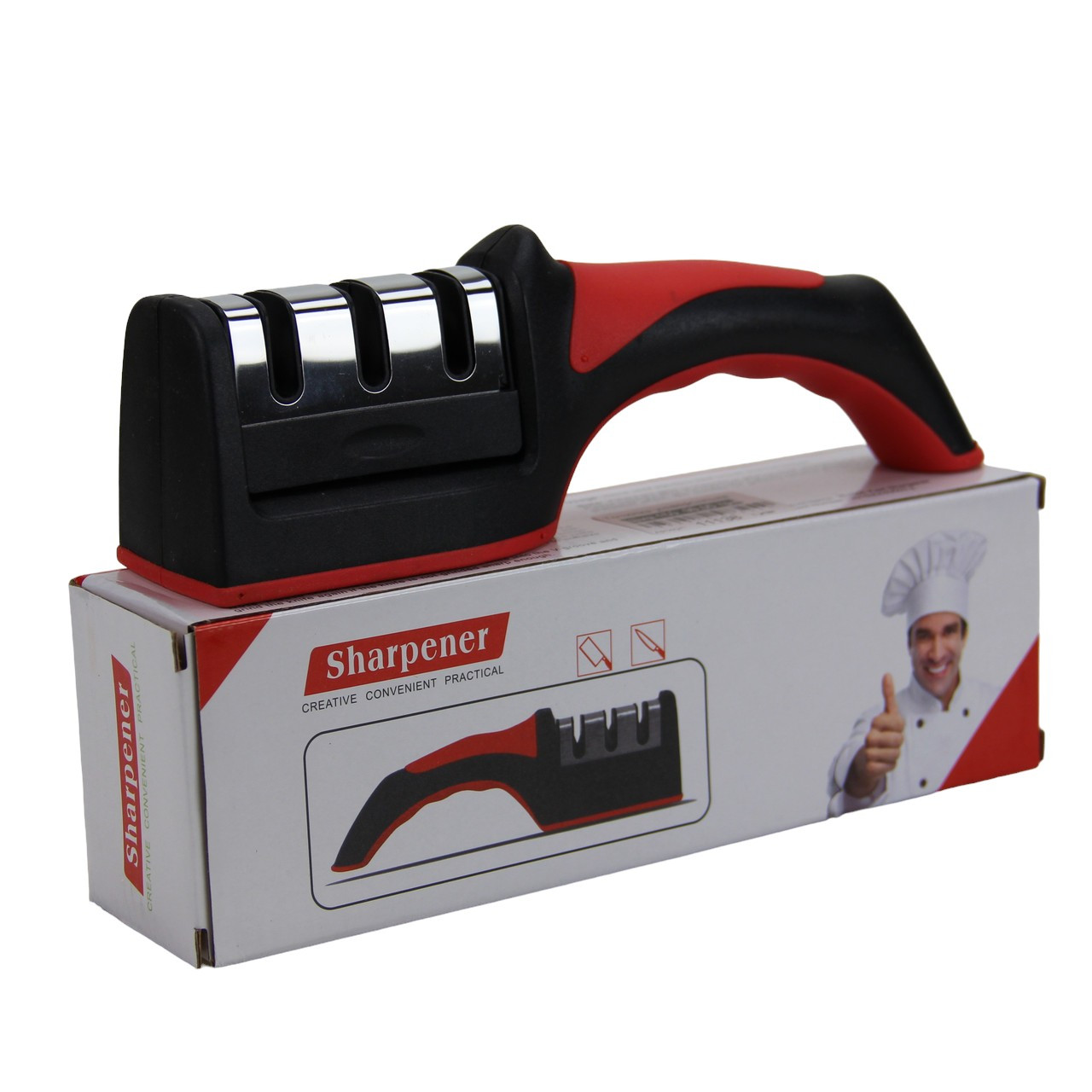 Точилка для кухонних ножів 3-ступінчаста з ручкою Knife Sharpener Tool червоний