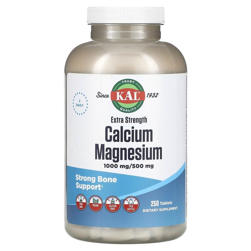 Кальцій та магній KAL "Calcium Magnesium" з підвищеною силою дії, 1000 мг / 500 мг (250 таблеток), фото 1