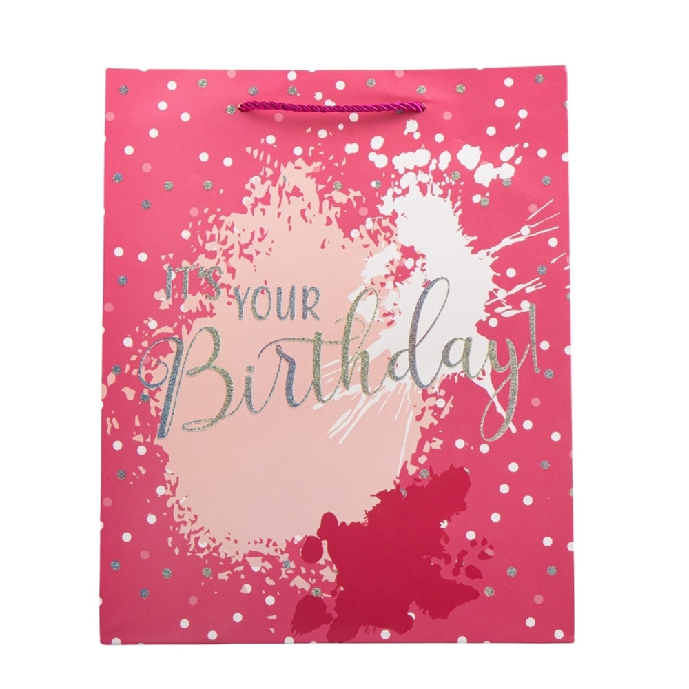 Подарунковий пакет "День народження" 26х32 см, колір рожевий, паковання 12 шт., фото 1