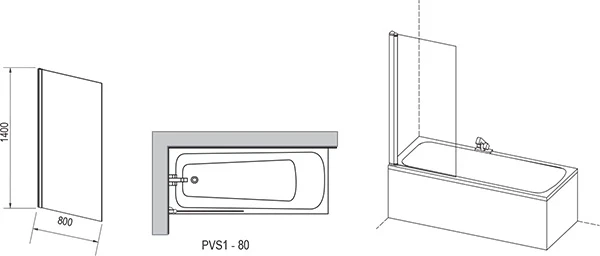 Шторка для ванни нерухома одноелементна PVS1-80 Transparent (79840C00Z1), RAVAK - фото 3 - id-p2072126773