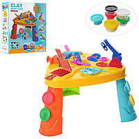 Великий ігровий набір пластиліну 6 кольорів, ігровий столик для ліплення, апарат-прес, шприц, посуд