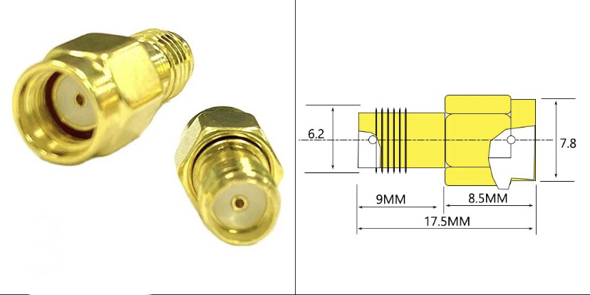 РЧ-коаксіальний адаптер прямий. SMA — мама до RP SMA-тато з внутрішнім отвором