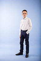 Белая рубашка для мальчика с длинным рукавом на кнопках SmileTime Points 128
