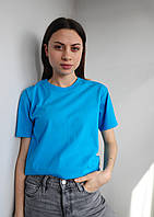 Футболка жіноча унісекс бавовняна однотонна базова блакитна, розмір - S