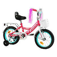 Велосипед для дівчинки з додатковими колесами 4-5 років Corso Maxis 14 дюймів Рожевий з білим