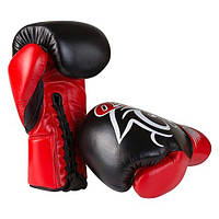 Кожаные боксерские перчатки Velо 12oz на шнуровке красно-черные 12R