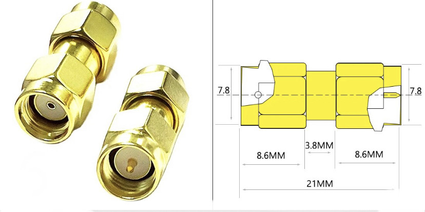 SMA тато на RP SMA тато з внутрішнім отвором, РЧ коаксіальний адаптер, прямій