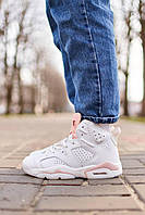 Женские качественные стильные демисезонные кроссовки Nike Air Jordan 6 Retro White Pink, белые