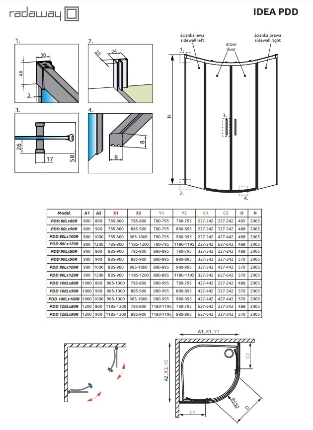 Комплект бокових стінок Idea PDD 100L×80R, RADAWAY - фото 3 - id-p2072127385