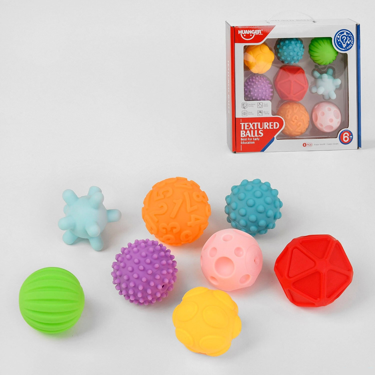 Сенсорні розвивальні кульки для дітей НЕ 0235, з пискавкою, 8 шт.