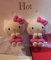 Детские клипсы серьги сережки (без прокола) для принцессы кошка котик китти Hello kitti Hot ярко розовый