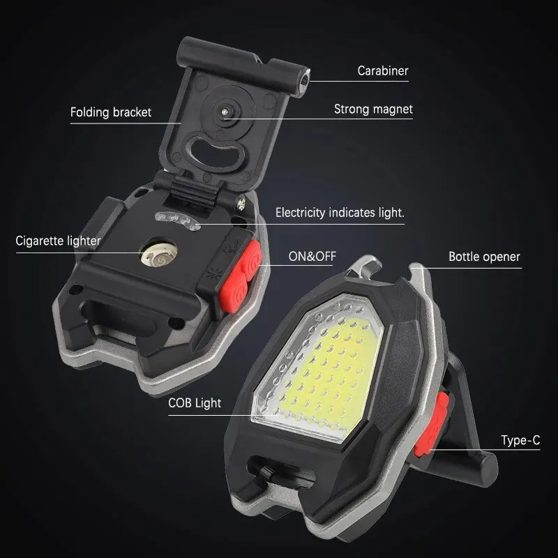 Аккумуляторный LED фонарик W5144 с Type-C (7 режимов, прикуриватель, шнур, магнит) зажигалка - фото 2 - id-p2072243075