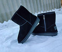 УГГИ ЧЕРНЫЕ ЗАМША со змейкой (H=20) натуральные зимние на молнии унисекс полусапожки ботинки